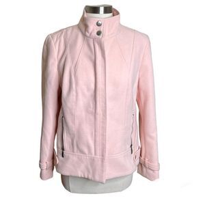 3/$30 Chicos Jacket Womens 1 Medium Blush Pink Fleece Moto Zip Up Mock Neck